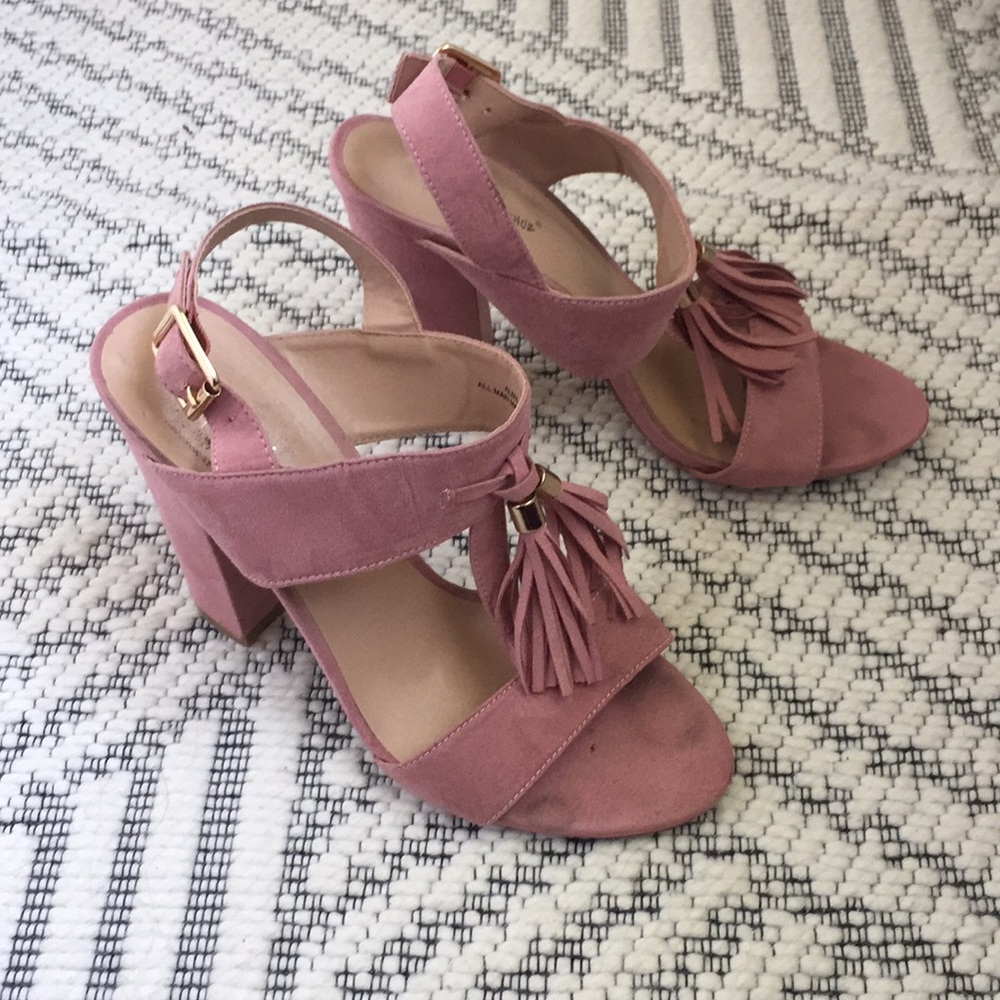 Dusty pink strapped heels with tassels